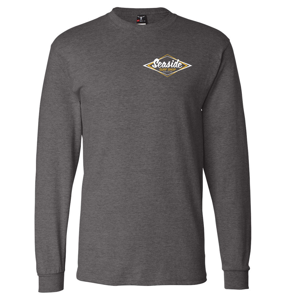 Seaside Surf Shop Mens Vintage Logo L/S Tee - Charcoal Heather/Mustard