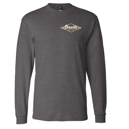 Seaside Surf Shop Mens Vintage Logo L/S Tee - Charcoal Heather/Mustard