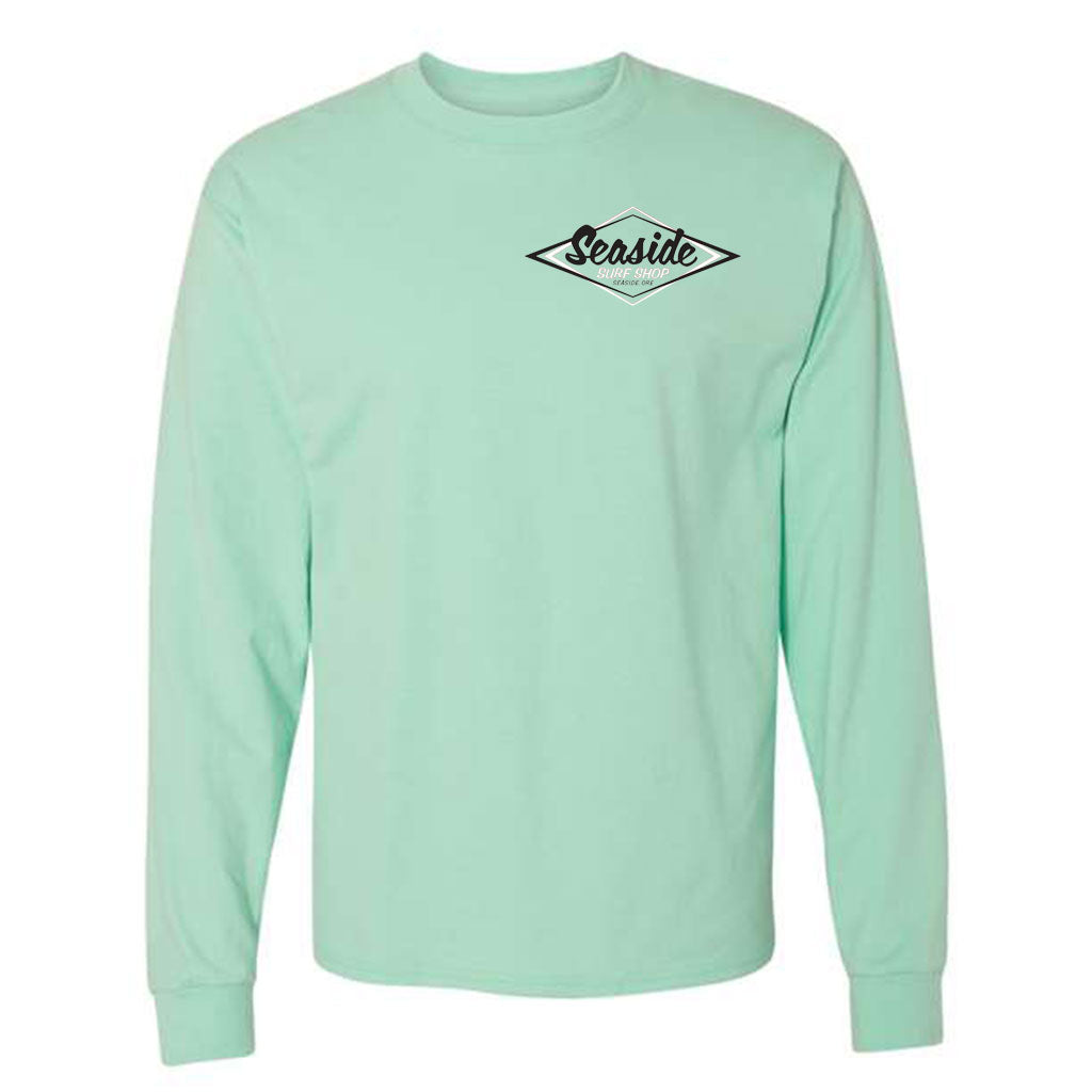 Seaside Surf Shop Mens Vintage Logo L/S Tee - Clean Mint