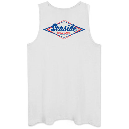 Seaside Surf Shop Mens Vintage Logo Tank - White/Blue Red