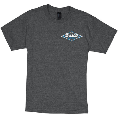 Seaside Surf Shop Mens Vintage Logo Tee - Charcoal Heather/White Blue
