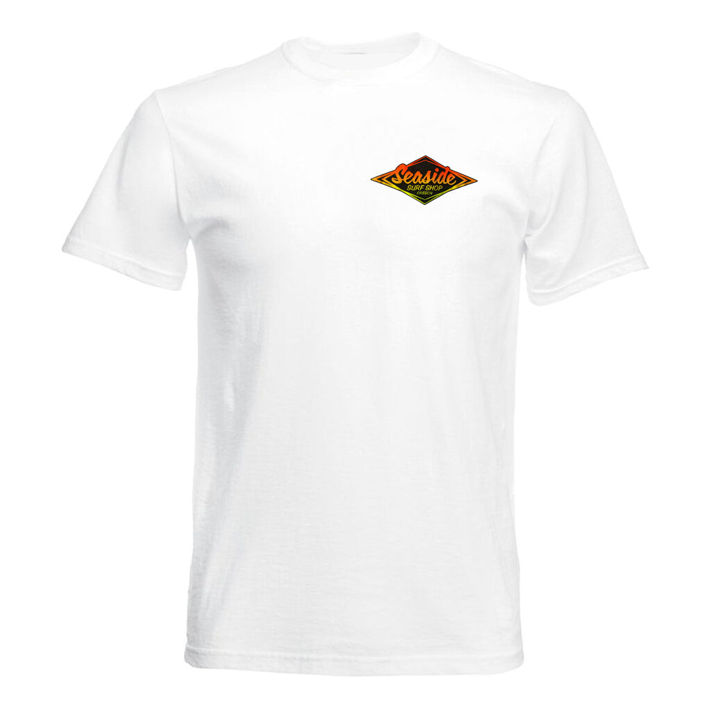 Seaside Surf Shop Mens Vintage Logo Tee - Orange Neon Fade
