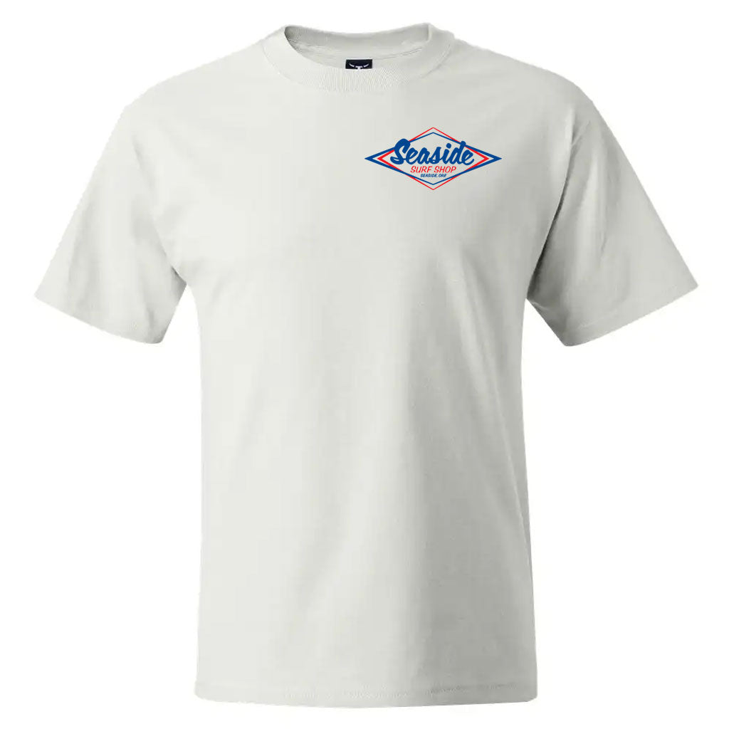 Seaside Surf Shop Mens Vintage Logo Tee - White/Blue Red