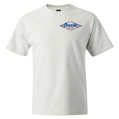 Seaside Surf Shop Mens Vintage Logo Tee - White/Blue Red