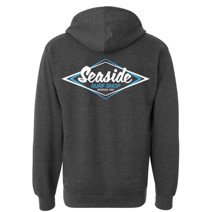 Seaside Surf Shop Midweight Pullover Hoody - Charcoal Heather/White Blue Logo