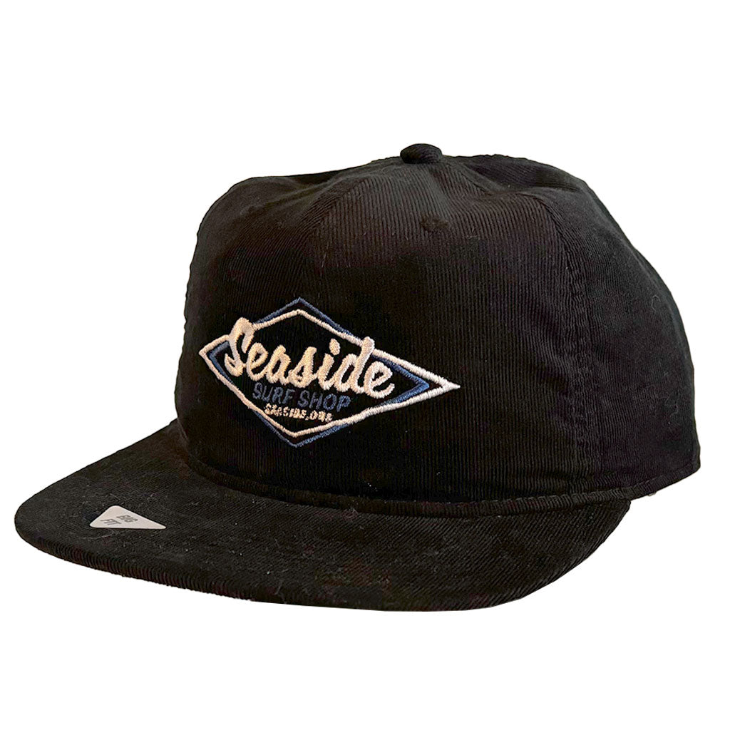 Seaside Surf Shop Vintage Logo Thin Cord Cap - Black/Big Fit