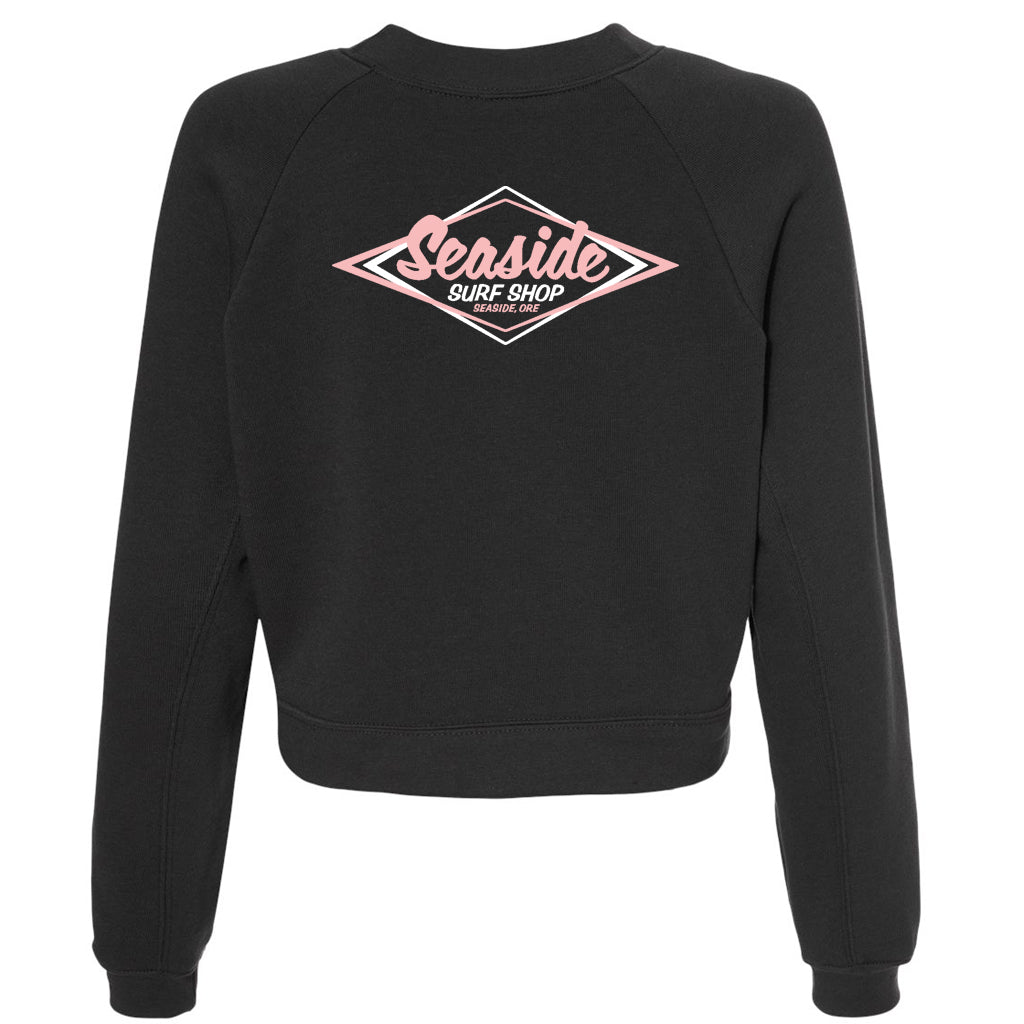 Seaside Surf Shop Womens Raglan Pullover Fleece - Dark Grey/Pink