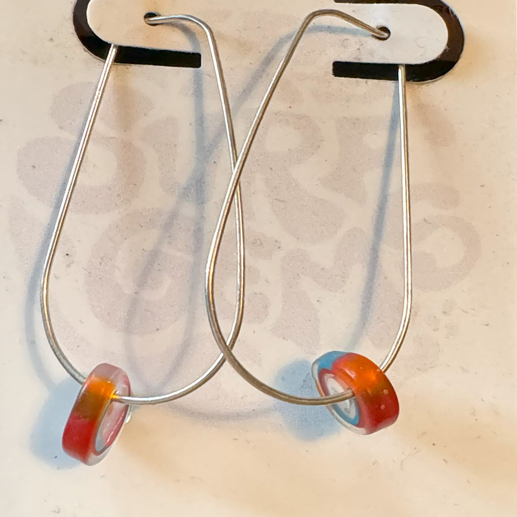 Surf Gems Sustainable Earrings - Clear Blue Red Swirl