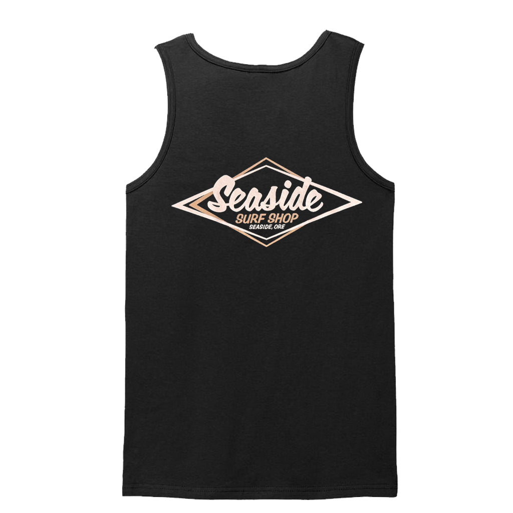 Seaside Surf Mens Vintage Logo Tank Tee - Black/Cream/Gold