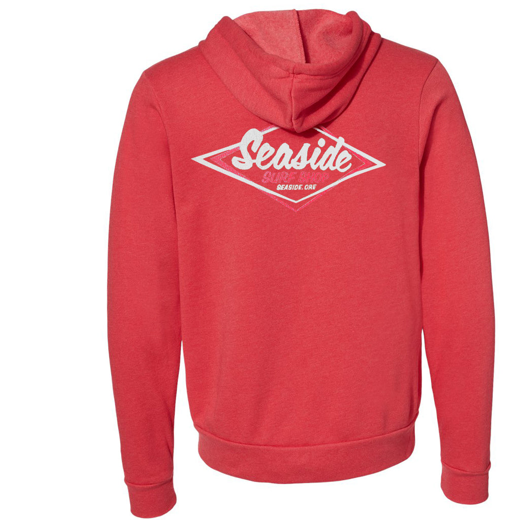 Seaside Surf Shop Mens Vintage Logo Zip Hoody - Crimson