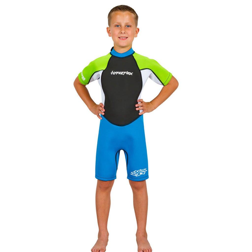 Hyperflex Access Child's 2mm Backzip Springsuit Wetsuit - Blue/Green - Seaside Surf Shop 