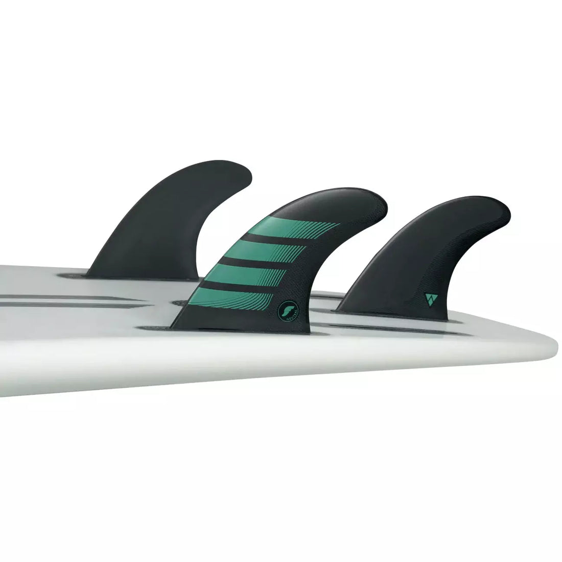 Futures Fins - F6 Alpha Medium Thruster Fin Set - Carbon/Teal - Seaside Surf Shop 