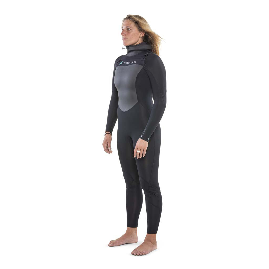 Isurus Ti-Ember Womens 5.4 Hooded Chest Zip Wetsuit - Black - Seaside Surf Shop 