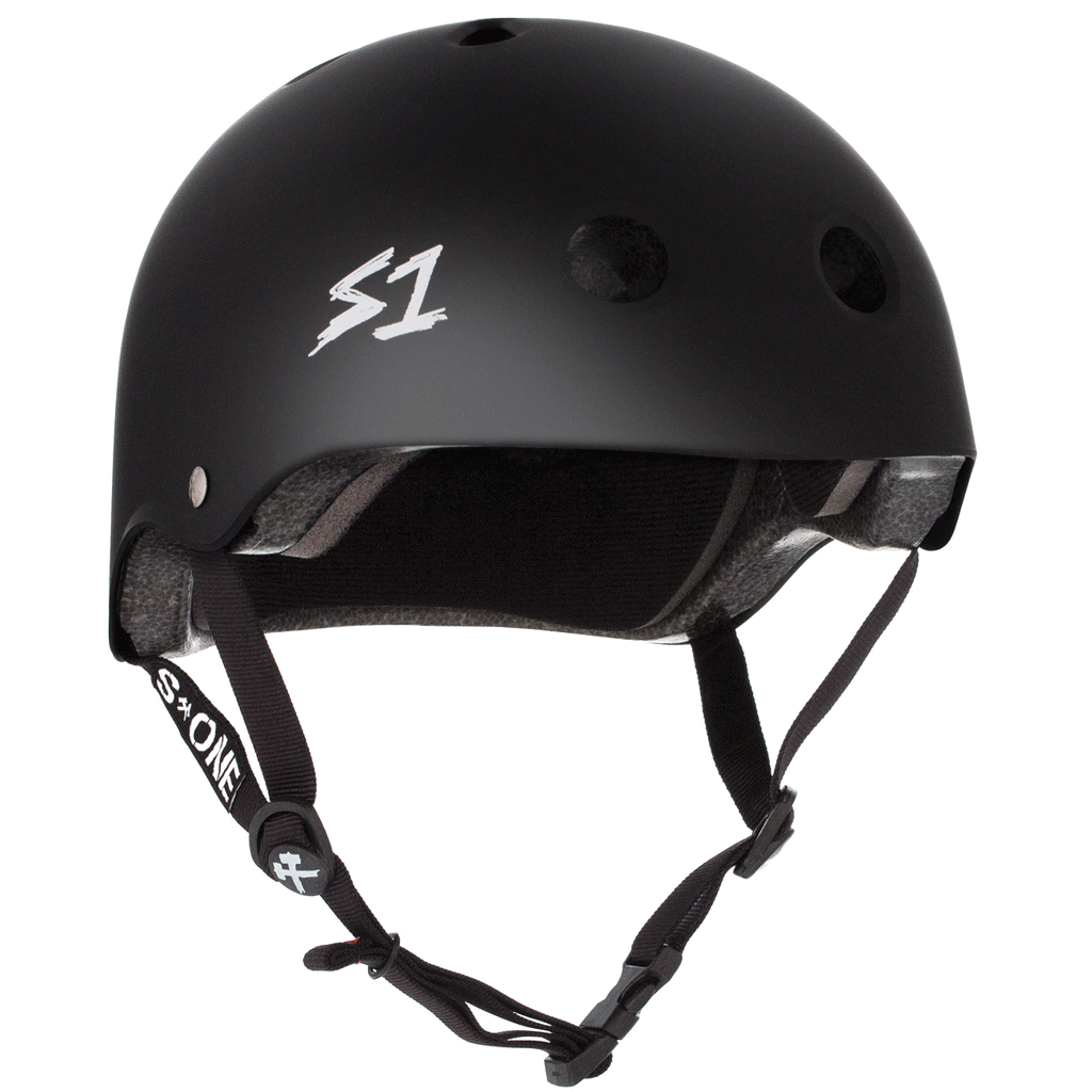S1 Lifer Skate Helmet Black Matte Black Straps - Small - Seaside Surf Shop 