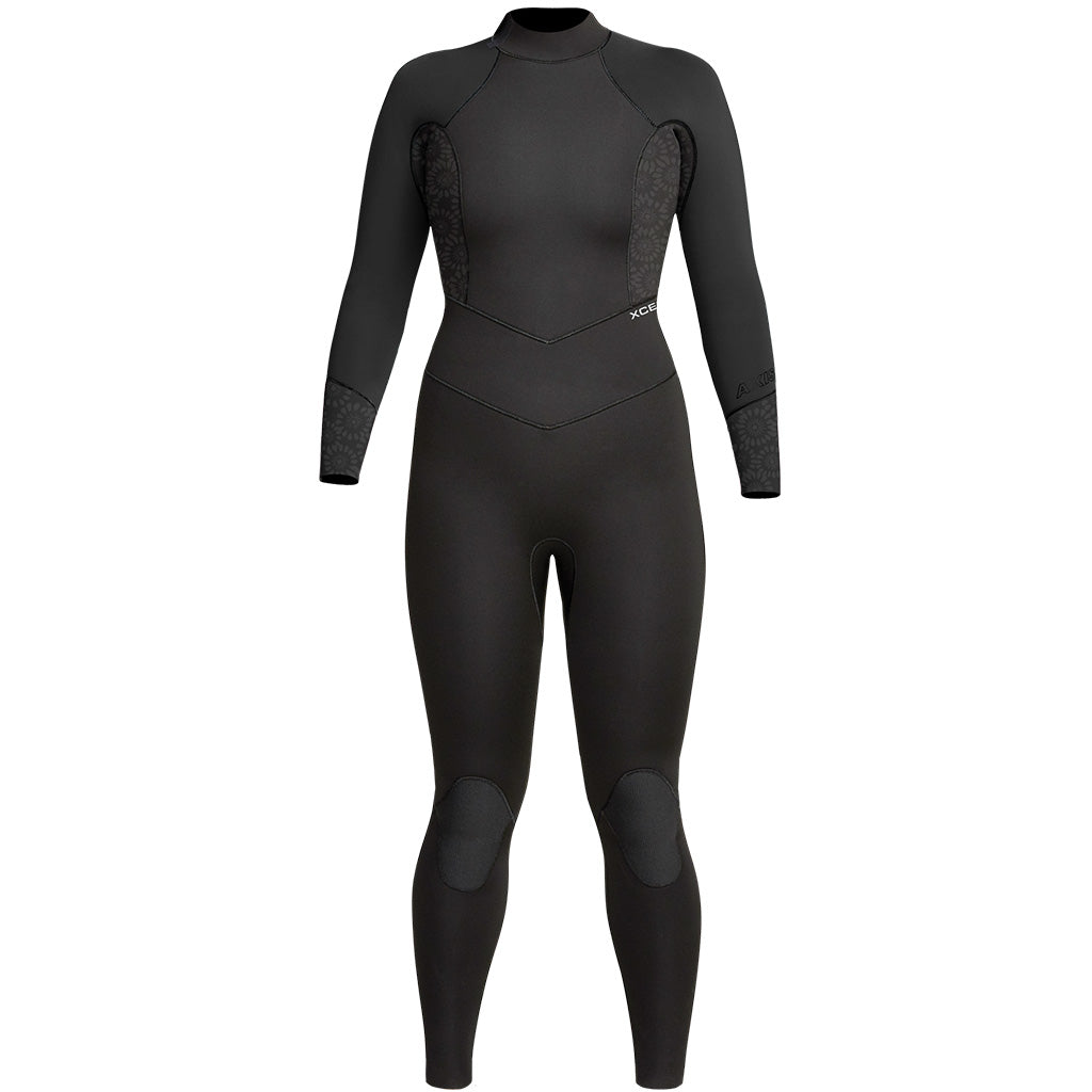 Xcel Axis Womens 5/4mm Backzip Wetsuit - Black/Black Flower - Seaside Surf Shop 