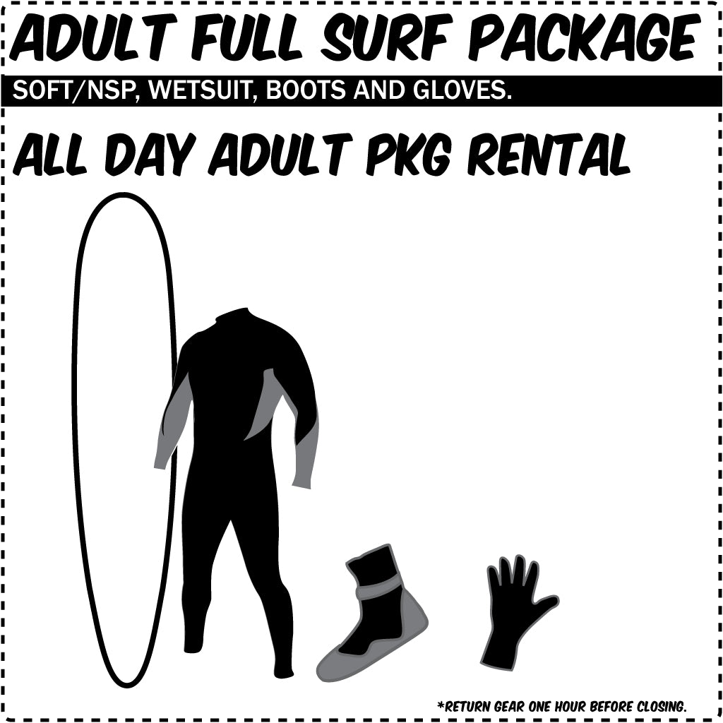 Adult Full Surf Rental Package - Complete Surfboard &amp; Wetsuit Kit