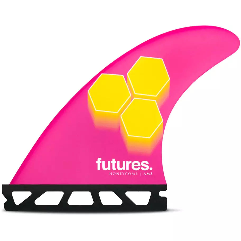 Futures Fins - AM3 HC Small Thruster Fin Set - Pink/Yellow - Seaside Surf Shop 