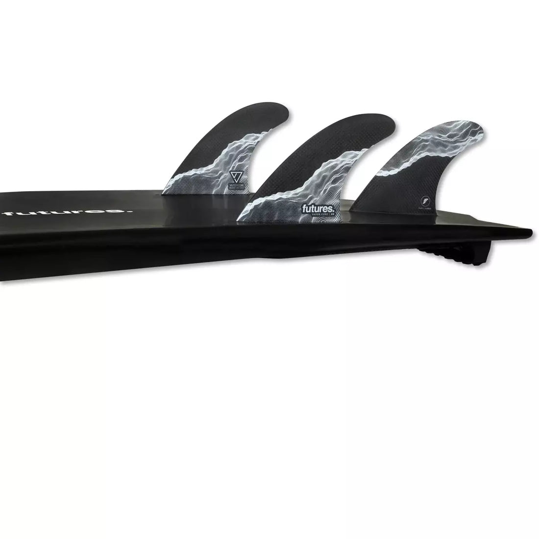 Futures Fins - R8 Vapor Core Rake Medium Thruster Fin Set - Carbon/White