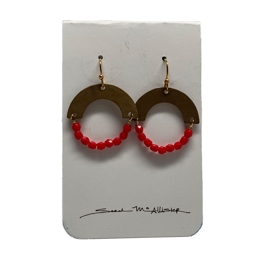 Sarah McAllister Jewelry - Hand Hammered Small Brass Arches - Red Facet/Gold Plate - Seaside Surf Shop 