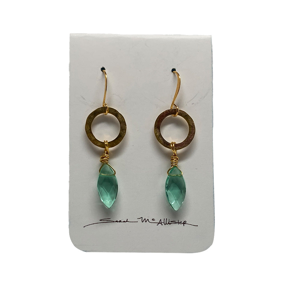Sarah McAllister Jewelry - Hand Hammered Brass Circles - Green Quartz/Gold Plate - Seaside Surf Shop 
