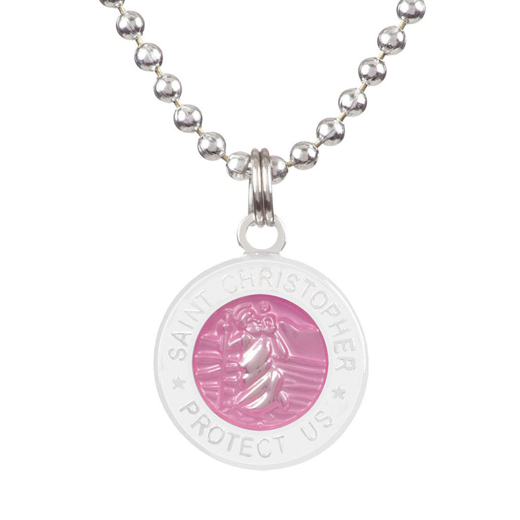 Saint Christopher Small Medal - Pink/White - Seaside Surf Shop 