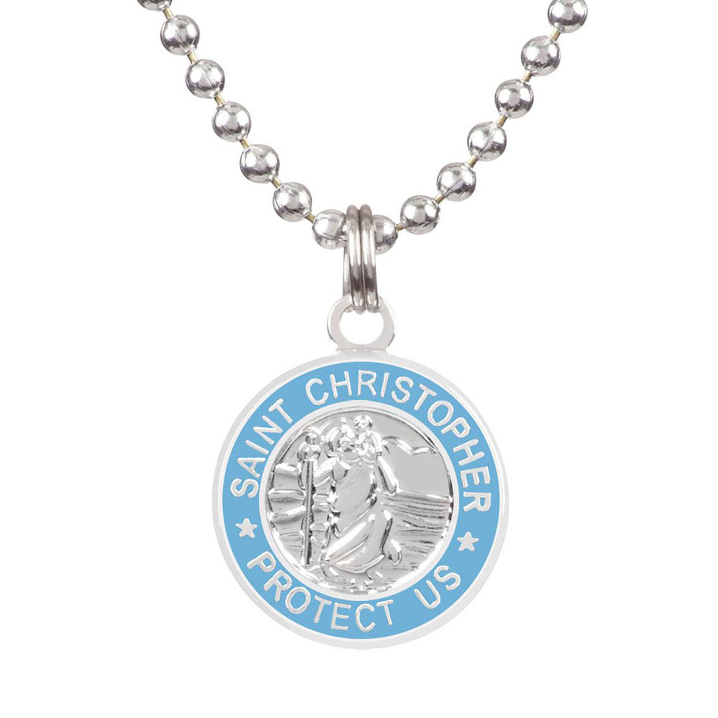 Saint Christopher Small Medal - Silver/Baby Blue