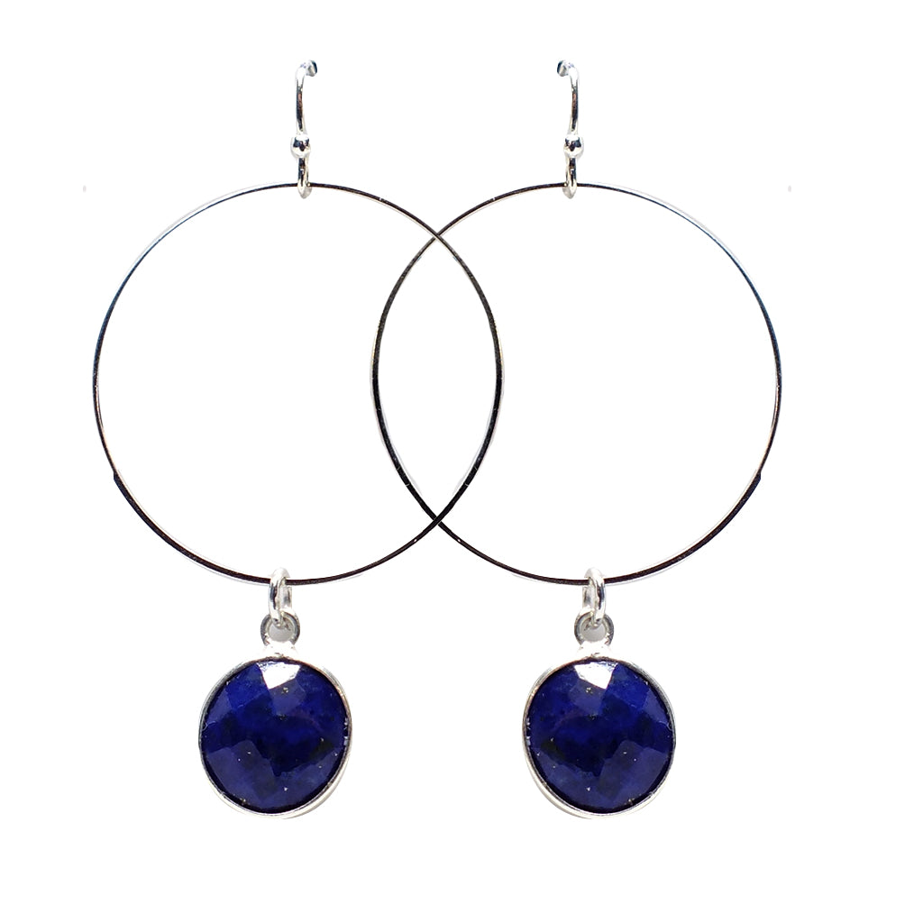 Sarah McAllister Jewelry - Hand Hammered Silver Hoop w/ Sapphire Earring&