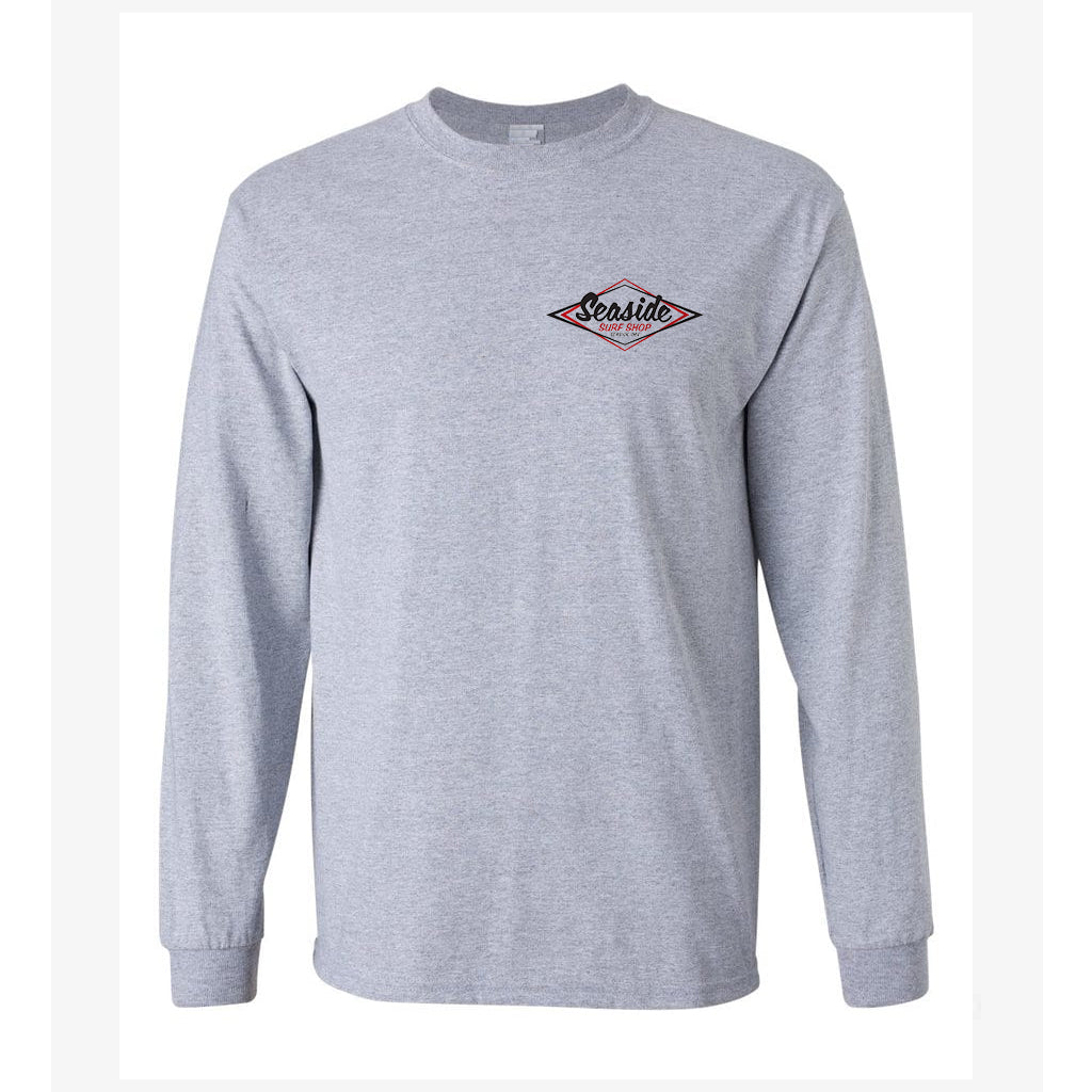Seaside Surf Shop Mens Vintage Logo L/S Tee - Heather Gray