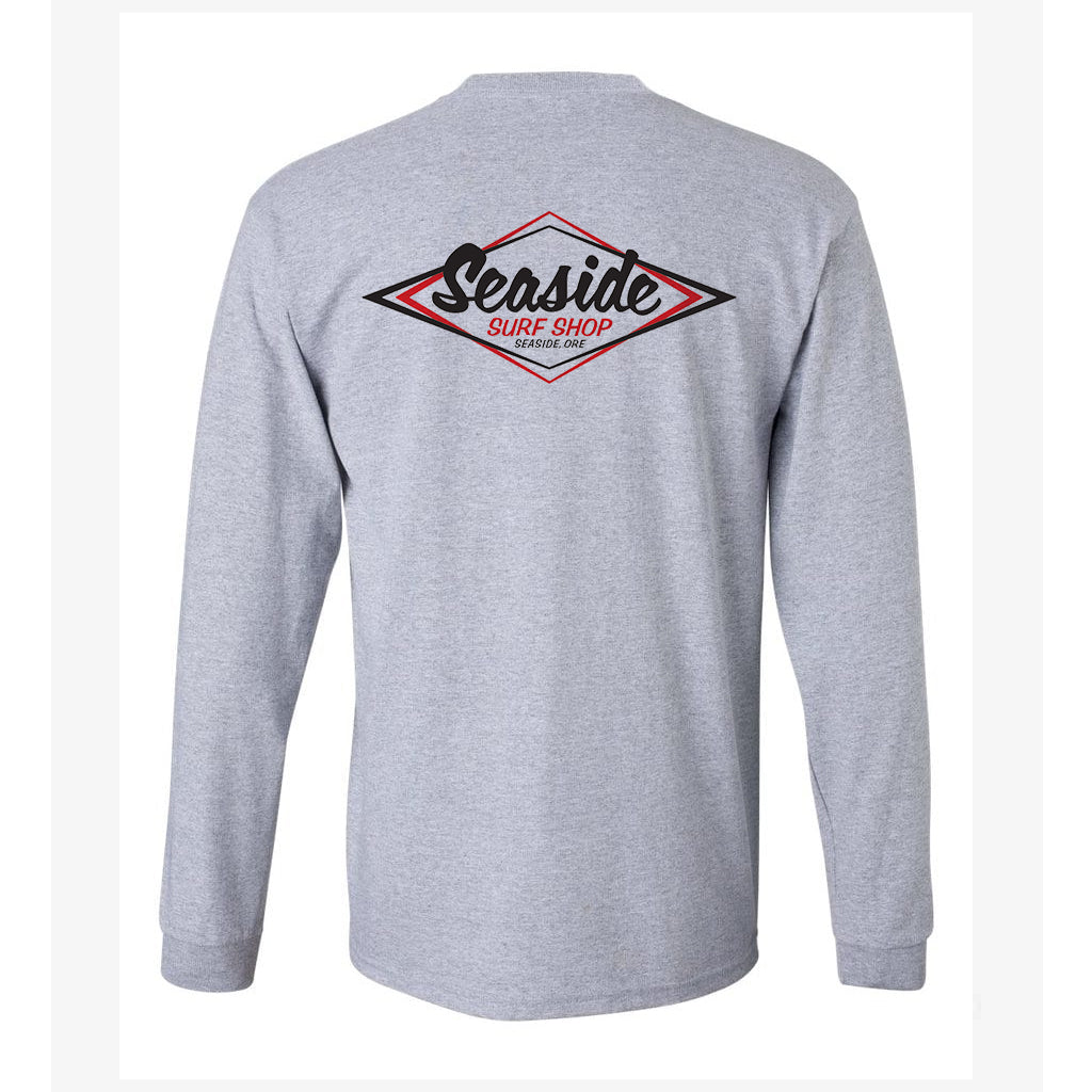 Seaside Surf Shop Mens Vintage Logo L/S Tee - Heather Gray
