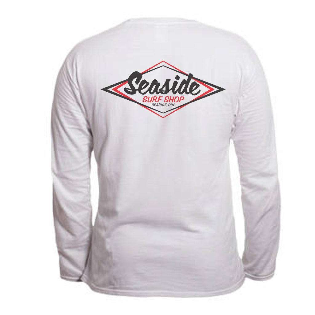 Seaside Surf Shop Mens Vintage Logo L/S Tee - White