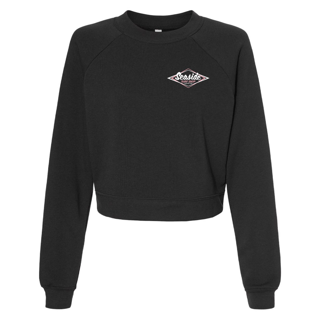 Seaside Surf Shop Womens Raglan Crop Top Crew Neck - Dark Grey/Pink