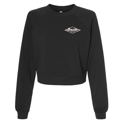 Seaside Surf Shop Womens Raglan Crop Top Crew Neck - Dark Grey/Pink