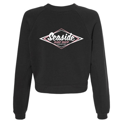Seaside Surf Shop Womens Raglan Crop Top Crew Neck - Dark Grey/Pink