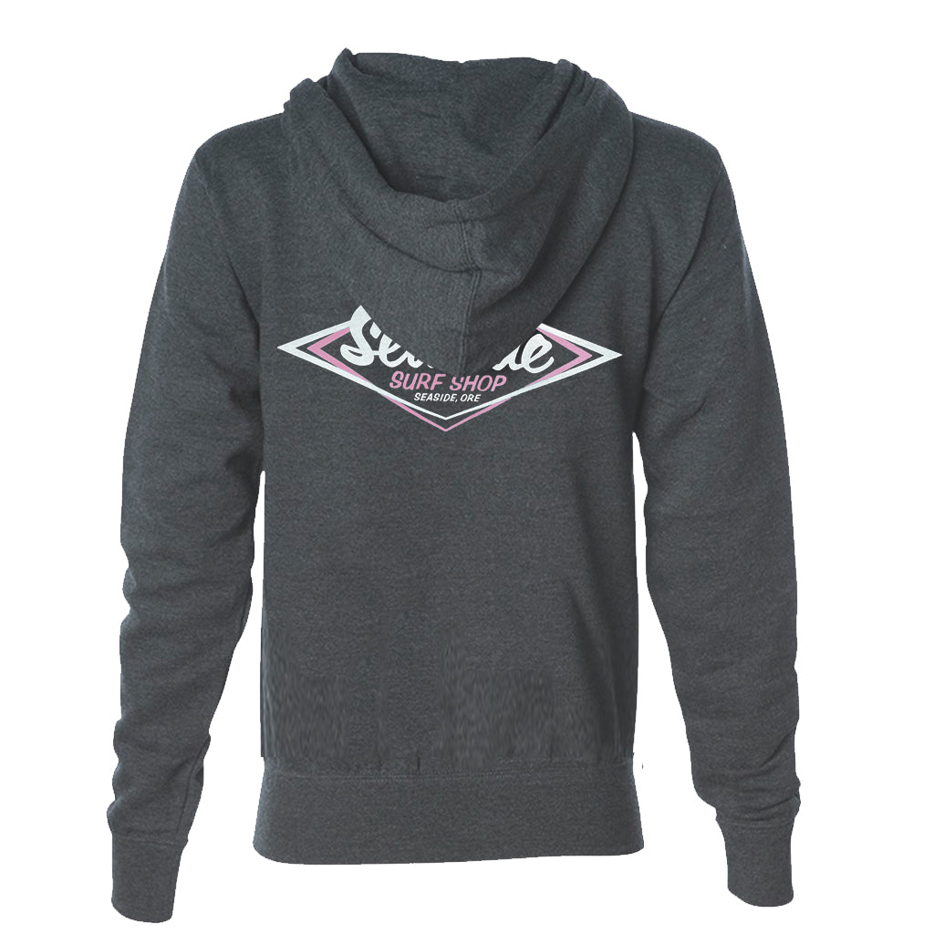 Seaside Surf Shop Womens Vintage Pullover Hoody - Charcoal Heather/Pink