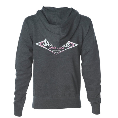Seaside Surf Shop Womens Vintage Pullover Hoody - Charcoal Heather/Pink