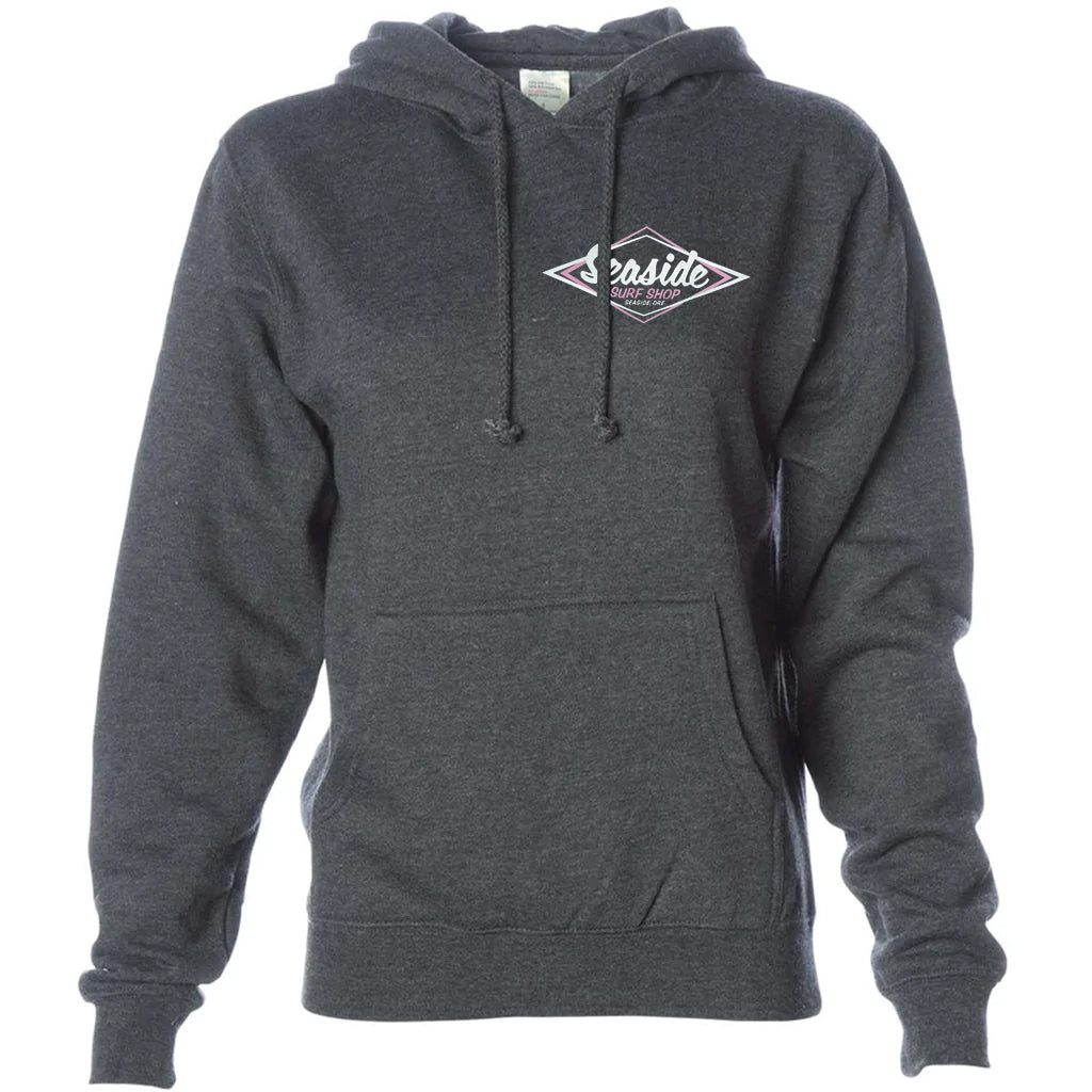 Seaside Surf Shop Womens Vintage Pullover Hoody - Charcoal Heather/Pink