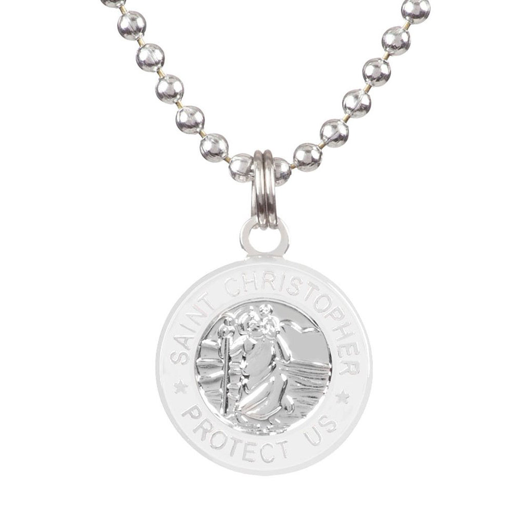 Saint Christopher Medium Medal - Silver/White - Seaside Surf Shop 