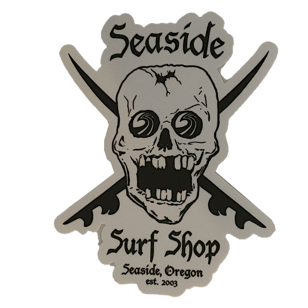 Seaside Surf Shop - Skull Crossbones - 4” x 3&quot; White - Seaside Surf Shop 