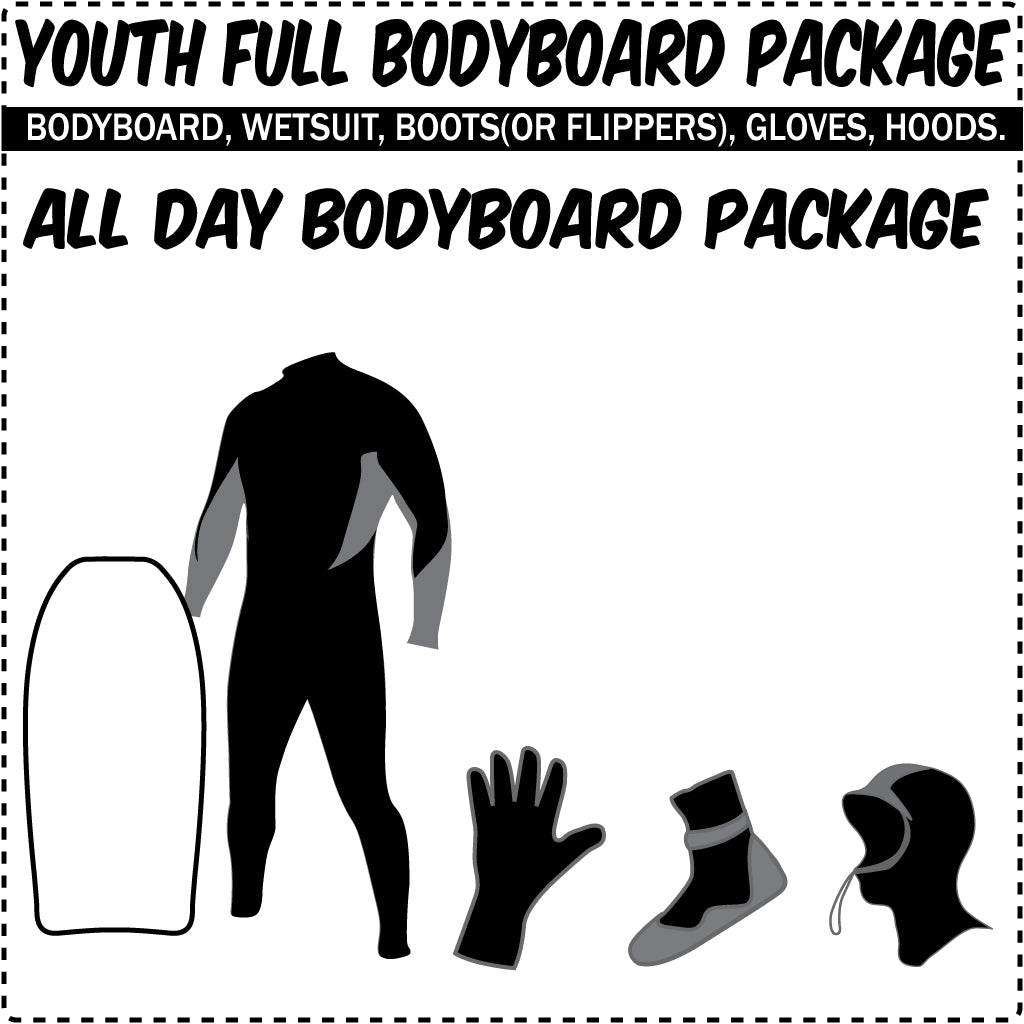 Youth Full Bodyboard Rental Package - Complete Bodyboard &amp; Wetsuit Kit
