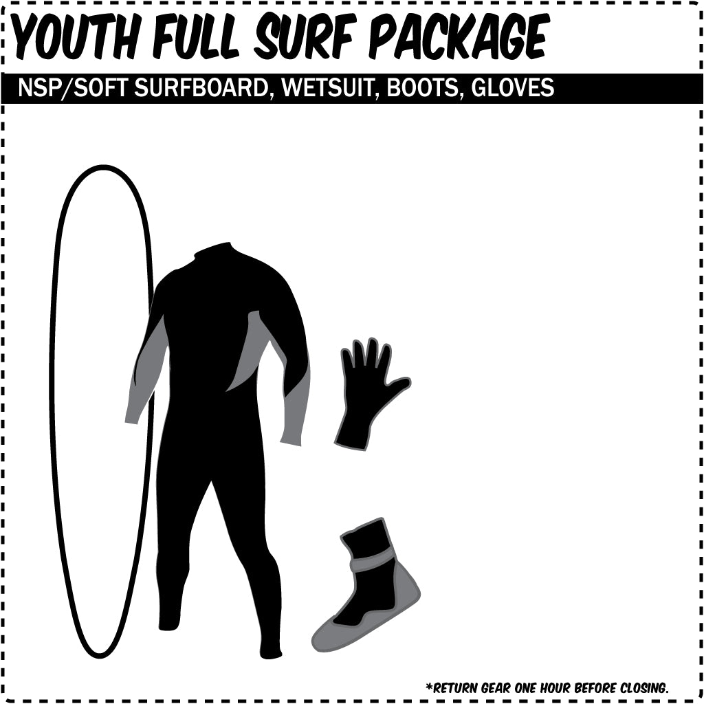 Youth Full Surf Rental Package - Complete Surfboard &amp; Wetsuit Kit